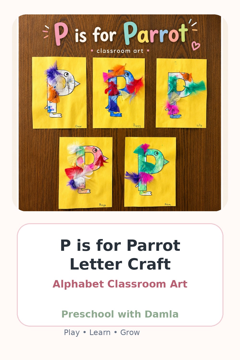 Pinterest pin cover for P is for Parrot Letter Craft
