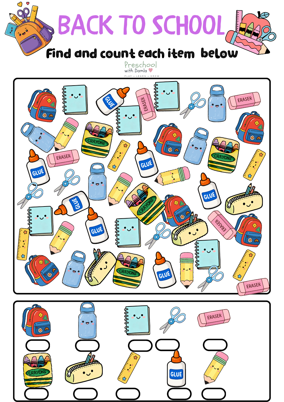 Preview of Back to School Find and Count